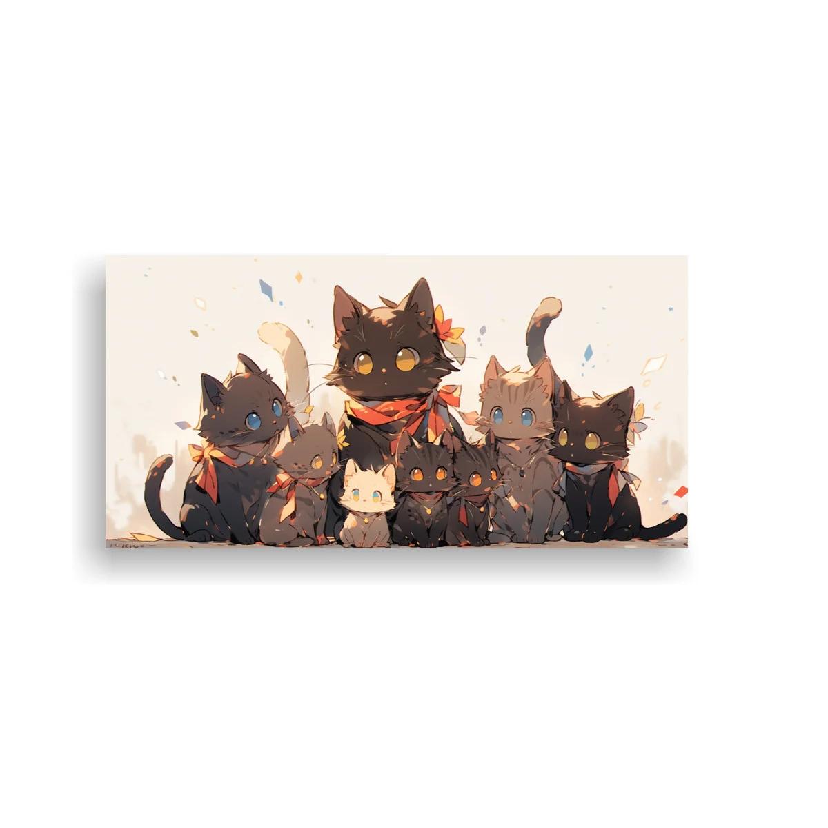 Cuadro grupo de gatos con lazos rojos y flores — imagen principal