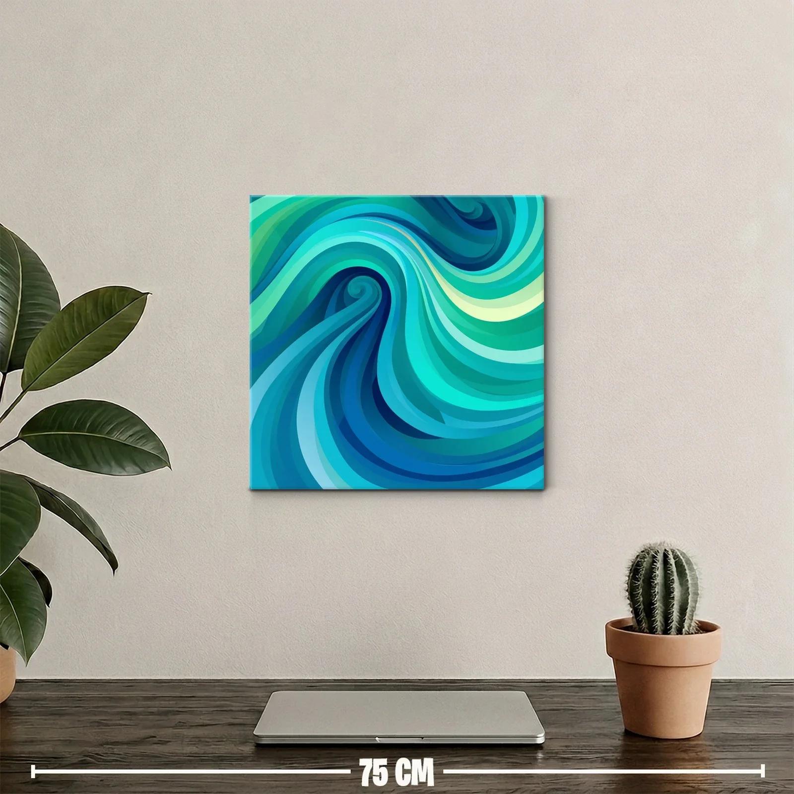 Cuadro abstracto con ondas en tonos azules y verdes — miniatura 2