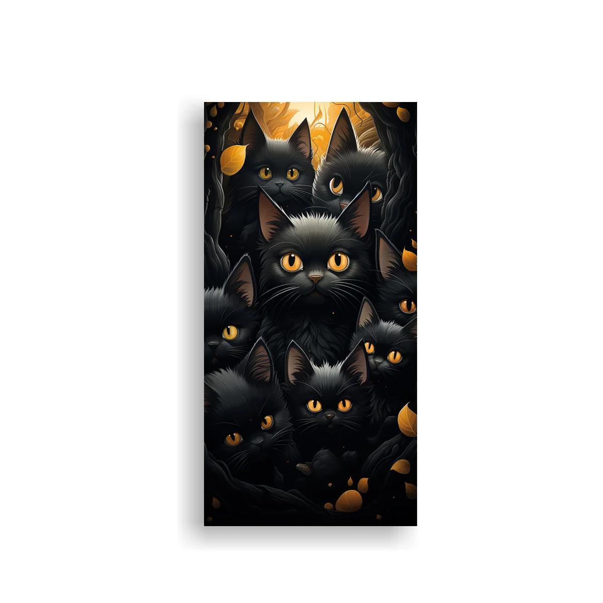 Cuadro grupo de gatos negros entre ramas entrelazadas