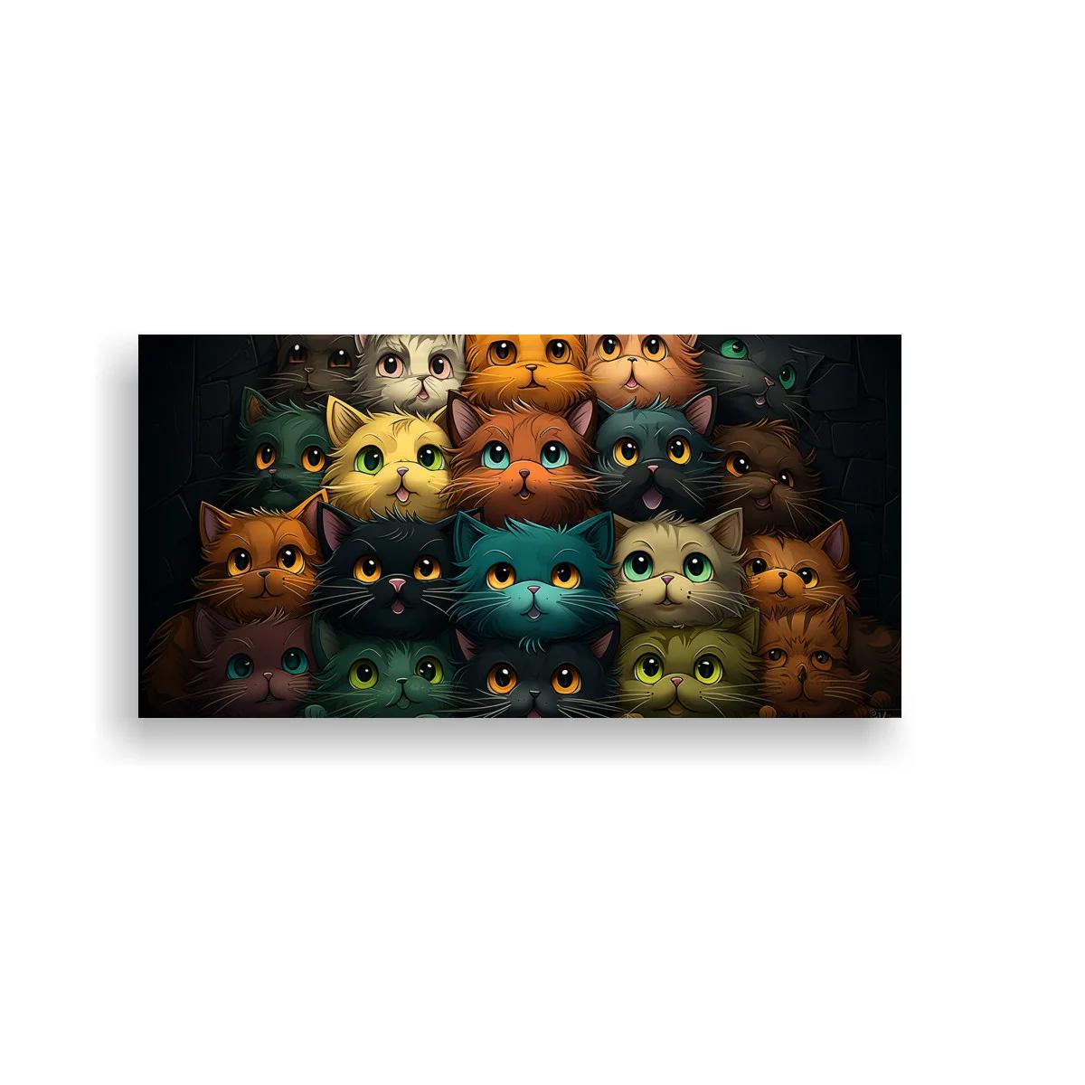 Cuadro grupo de gatos de ojos grandes sobre fondo oscuro — imagen principal