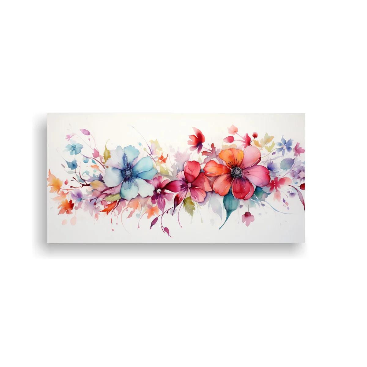 Cuadro ramo de flores en acuarela con flores rosadas y azul clara — imagen principal