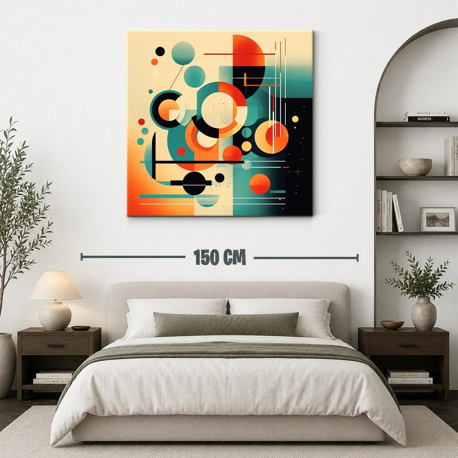 Cuadro abstracto geométrico con círculos y líneas vibrantes — miniatura 3