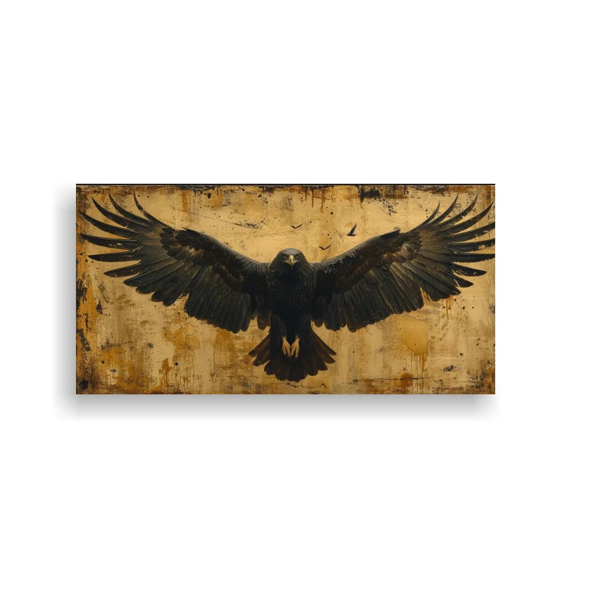 Cuadro cuervo negro con las alas abiertas