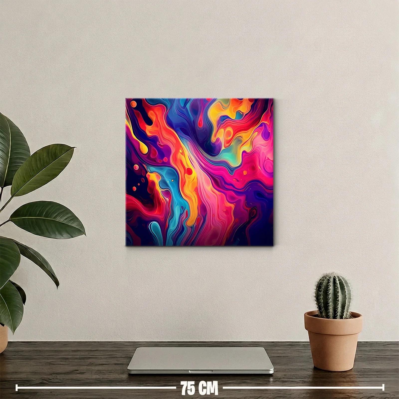 Cuadro abstracto con vibrantes tonos rojo naranja y azul — miniatura 2