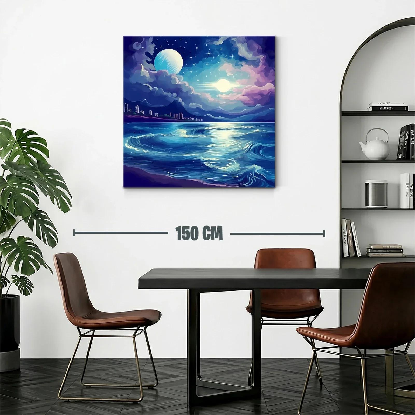 Paisaje nocturno con luna y océano azul profundo — miniatura 2