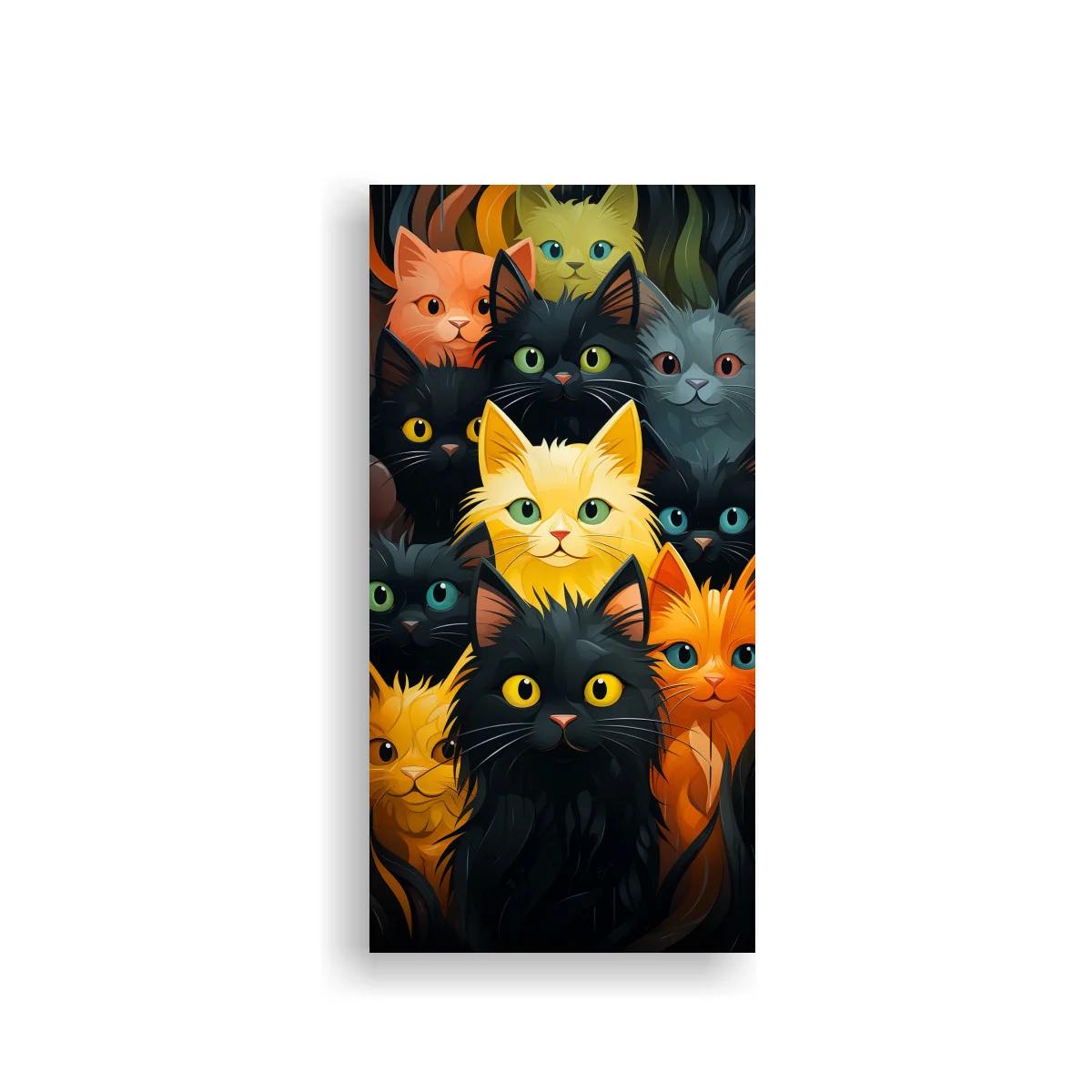 Cuadro grupo de gatos de colores con ojos muy llamativos