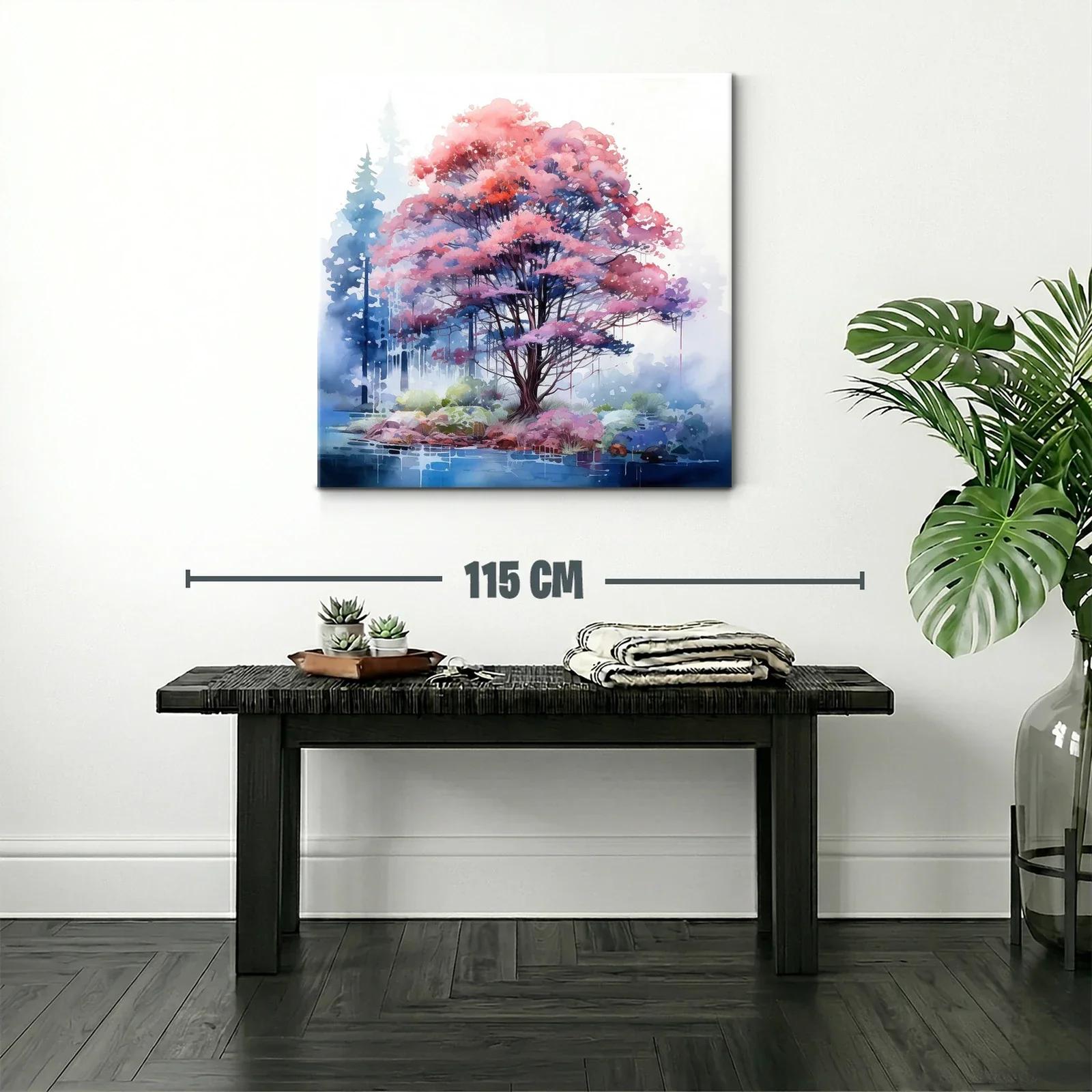 Árbol en tonos rosas y azules con paisaje onírico — miniatura 2