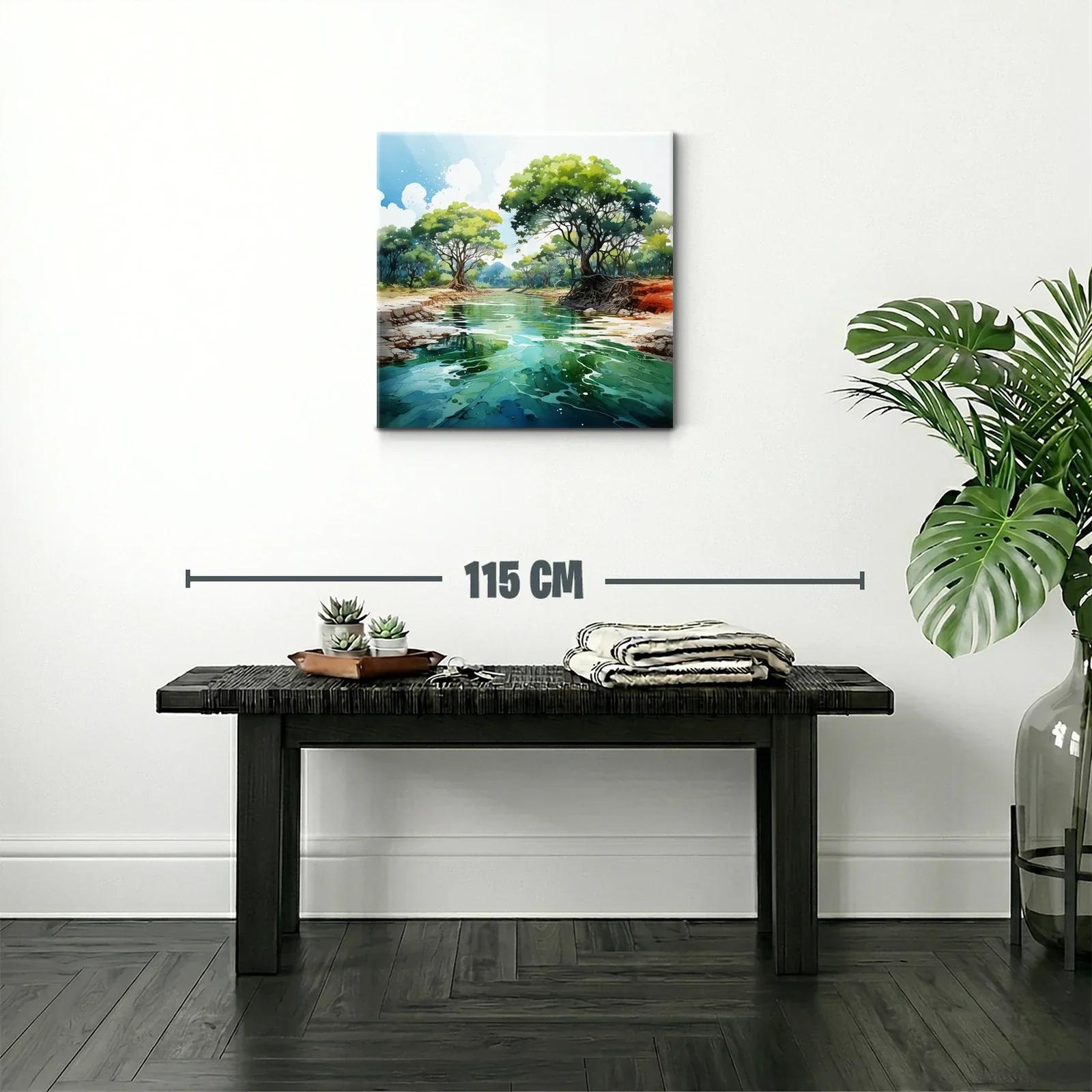 Paisaje natural con río y árboles frondosos verdes — miniatura 2