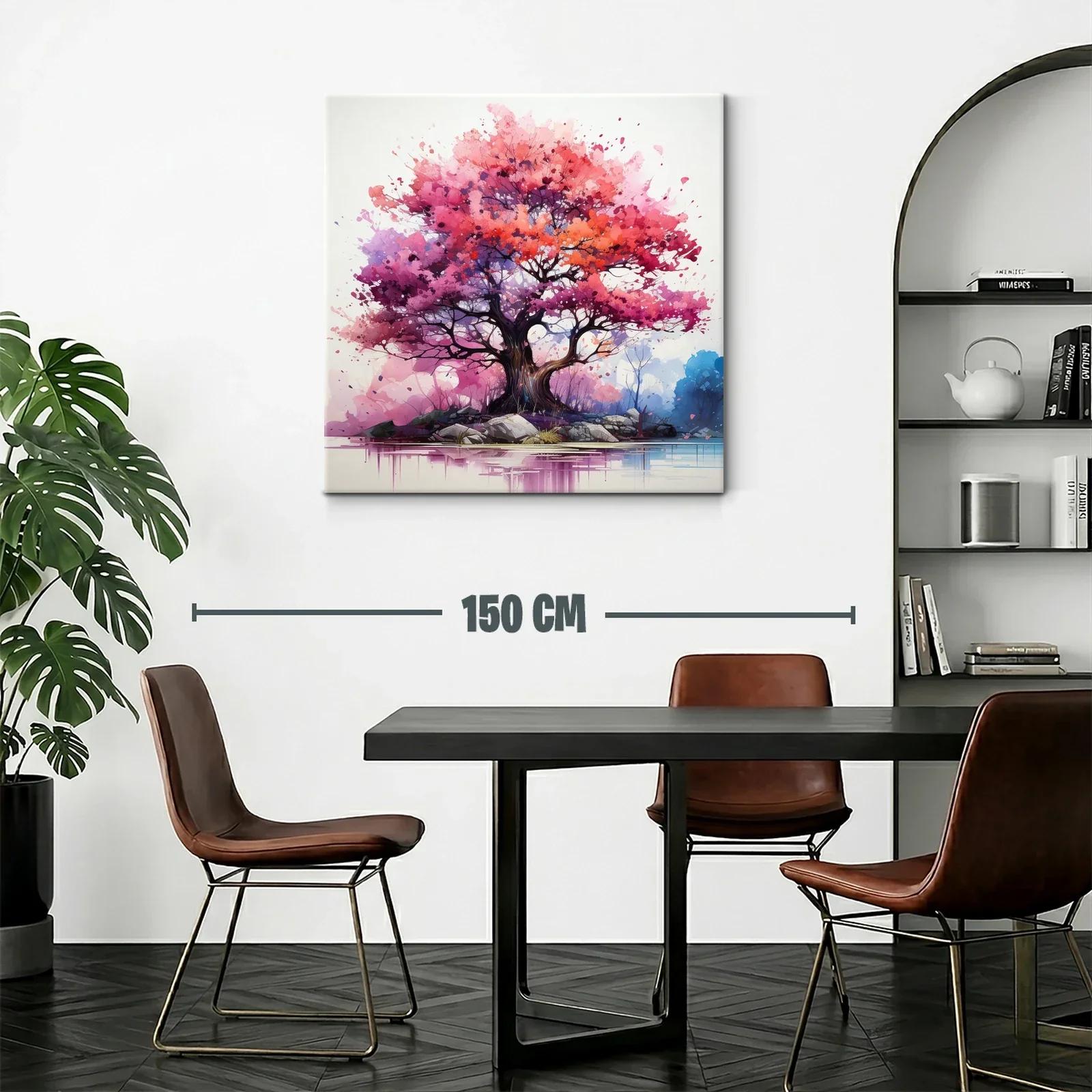Árbol vibrante con tonos rosas y púrpuras sobre lago tranquilo — miniatura 2