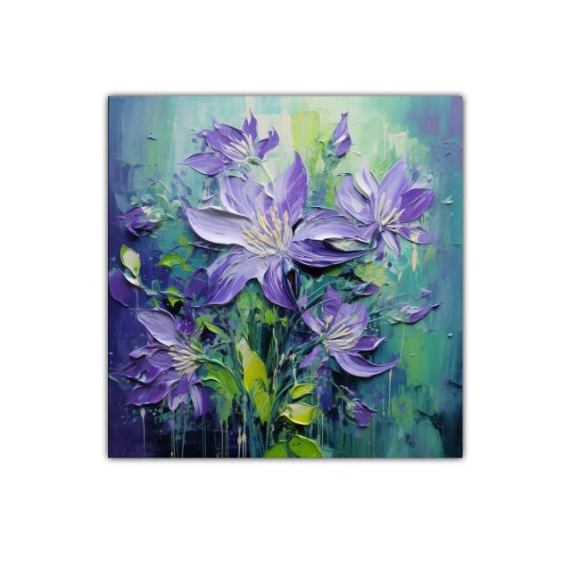 Flores púrpuras vibrantes con fondo verde y azul