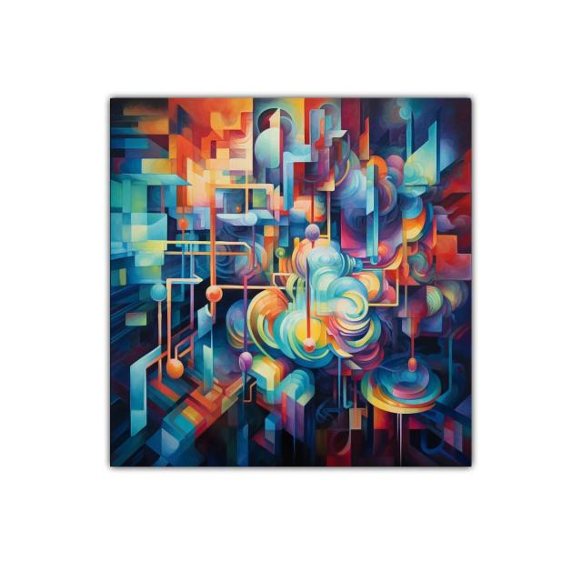 Composición abstracta con formas geométricas y colores vivos