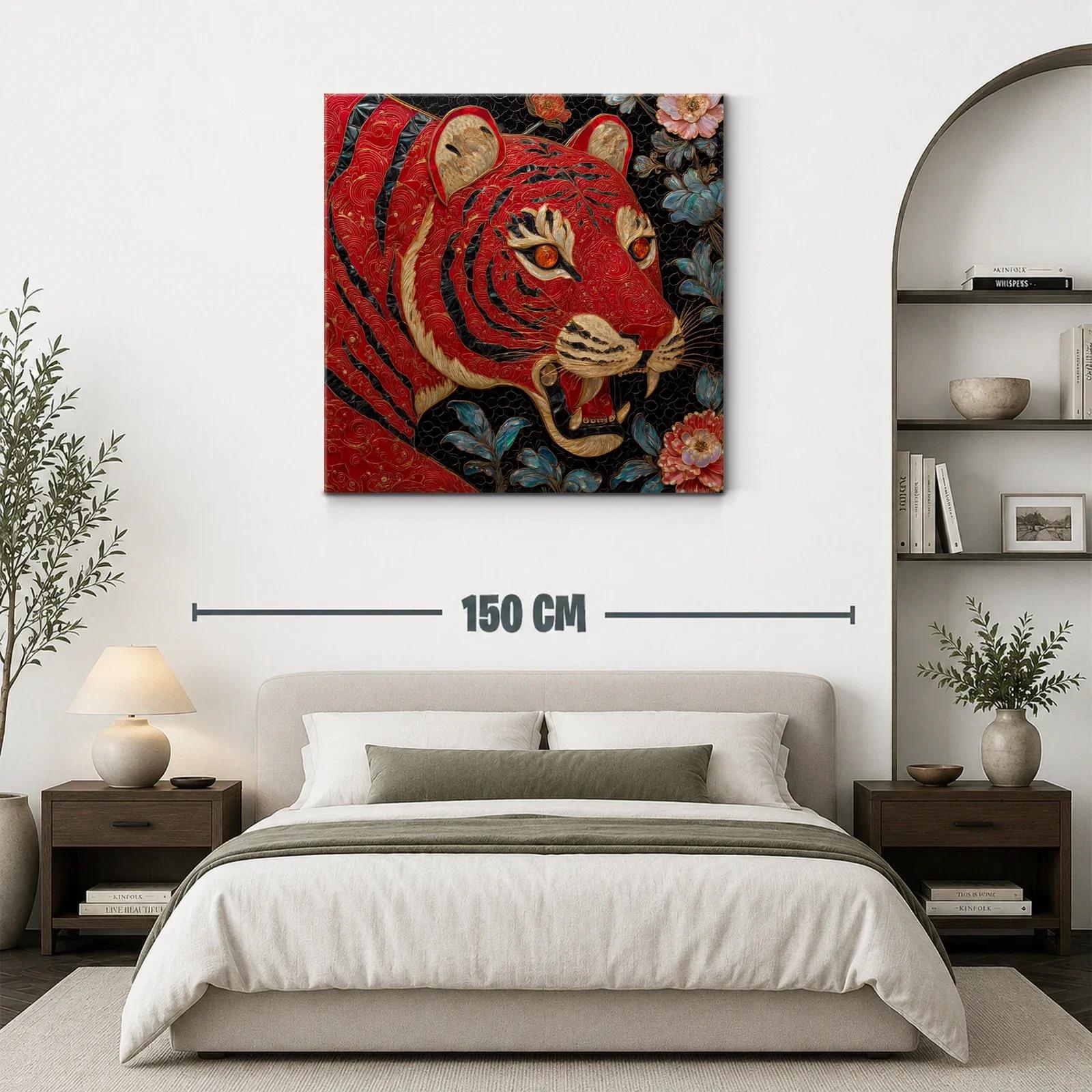 Imponente tigre rojo entre flores cálidas y azules — miniatura 3