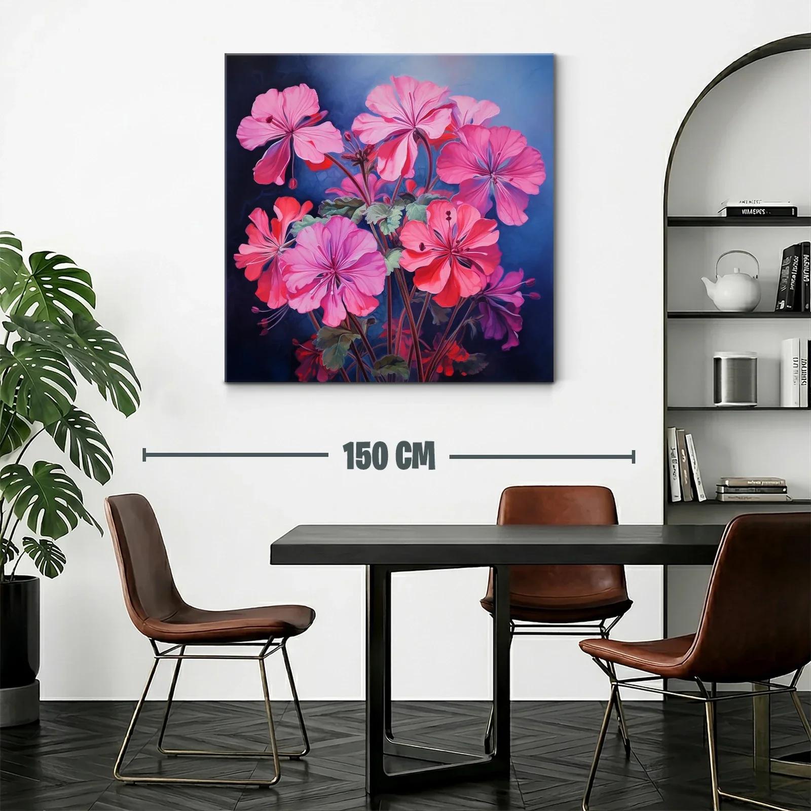 Cuadro vibrante con flores rosas sobre fondo azul oscuro — miniatura 2
