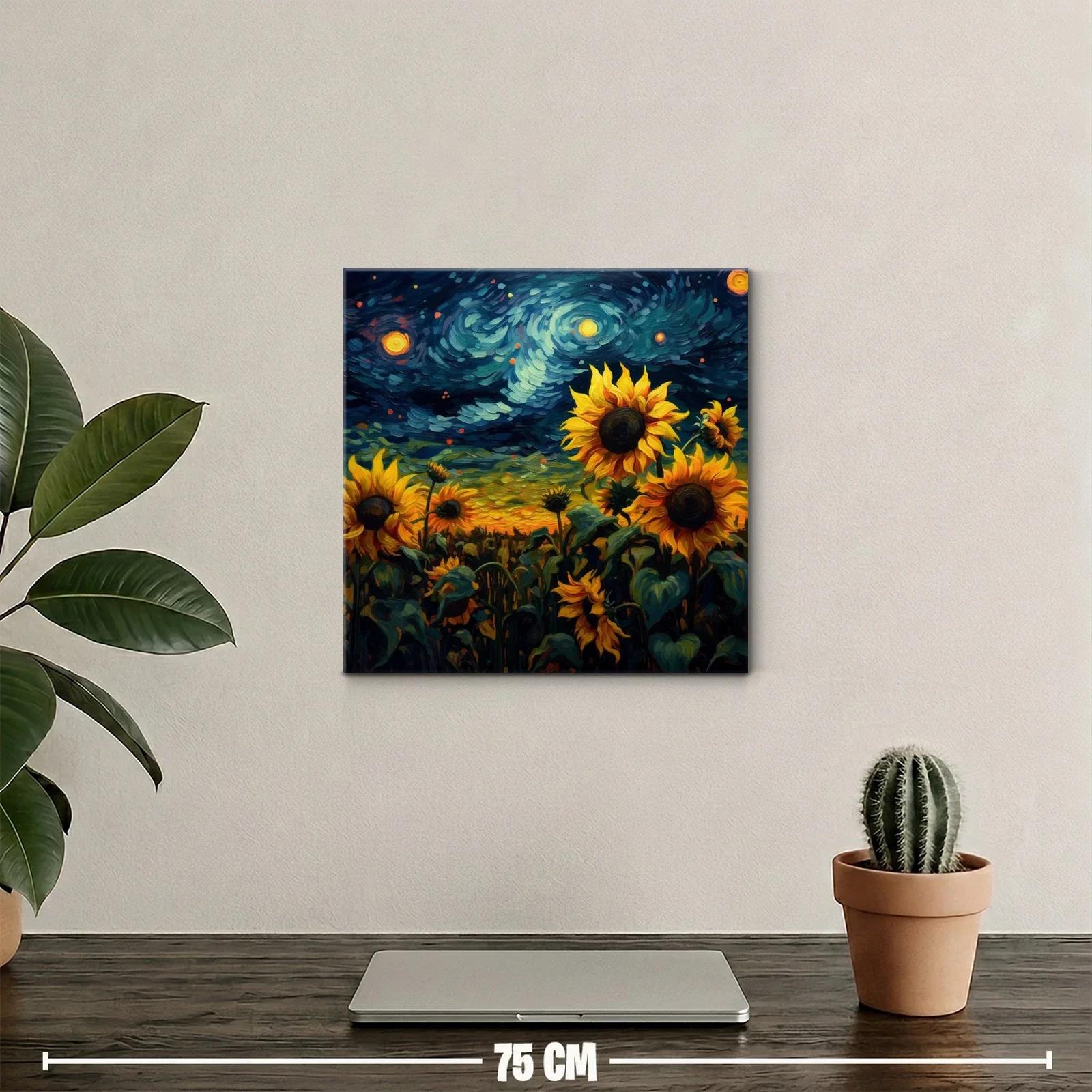 Campo de girasoles bajo cielo estrellado vibrante — miniatura 2