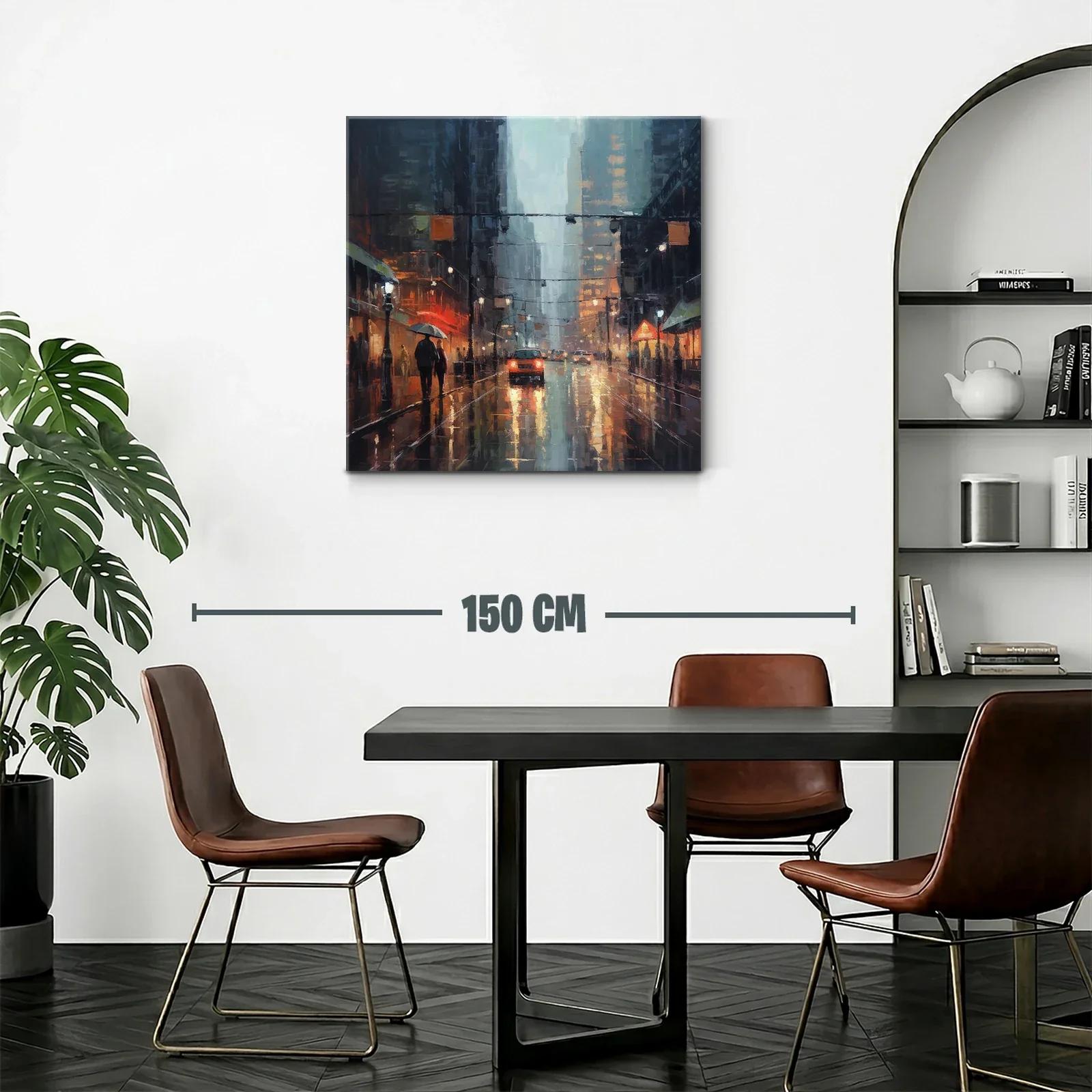 Paisaje urbano lluvioso con reflejos y luz cálida — miniatura 2