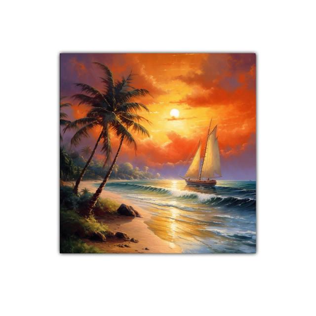 Atardecer tropical con velero navegando en el mar
