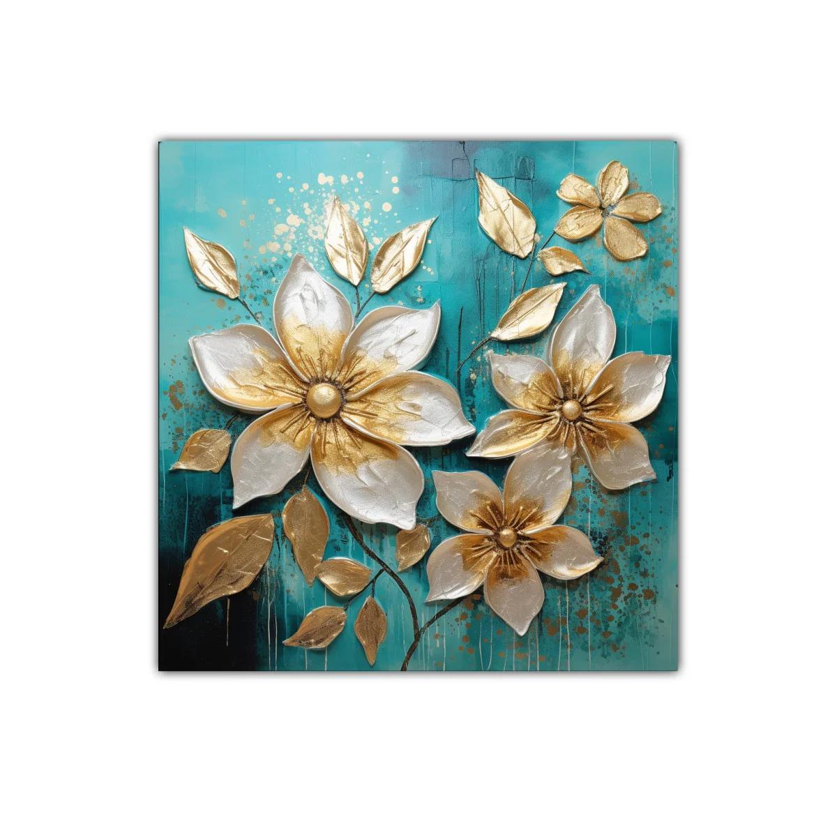 Flores doradas sobre fondo turquesa vibrante y elegante — imagen principal