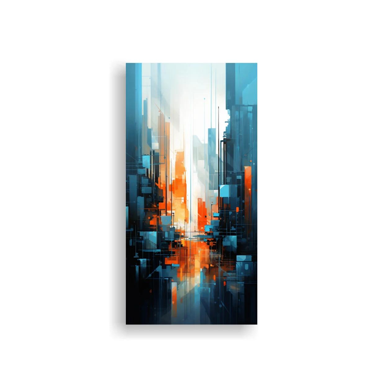 Cuadro ciudad vertical con reflejos cálidos y fríos
