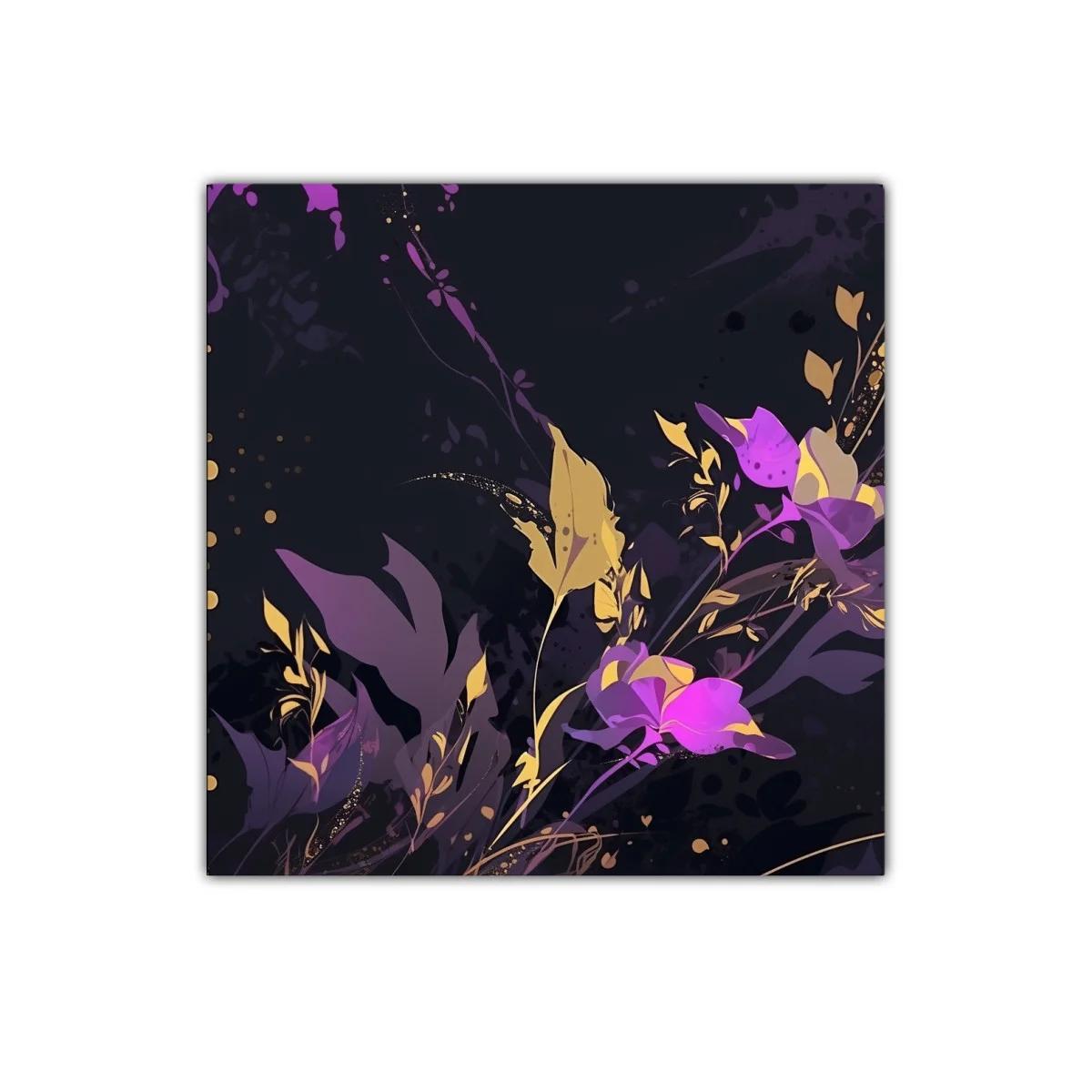 Cuadro decorativo floral en tonos morados y dorados