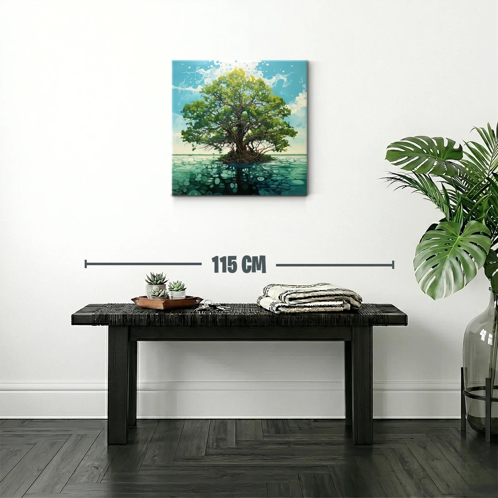 Árbol solitario sobre agua con reflejos y cielo azul — miniatura 2
