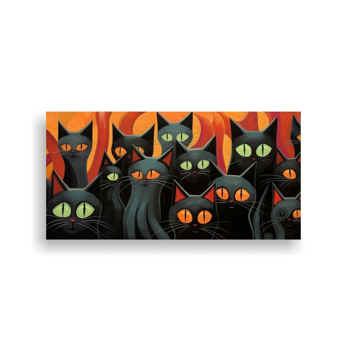 Cuadro gatos negros con ojos verdes y naranjas