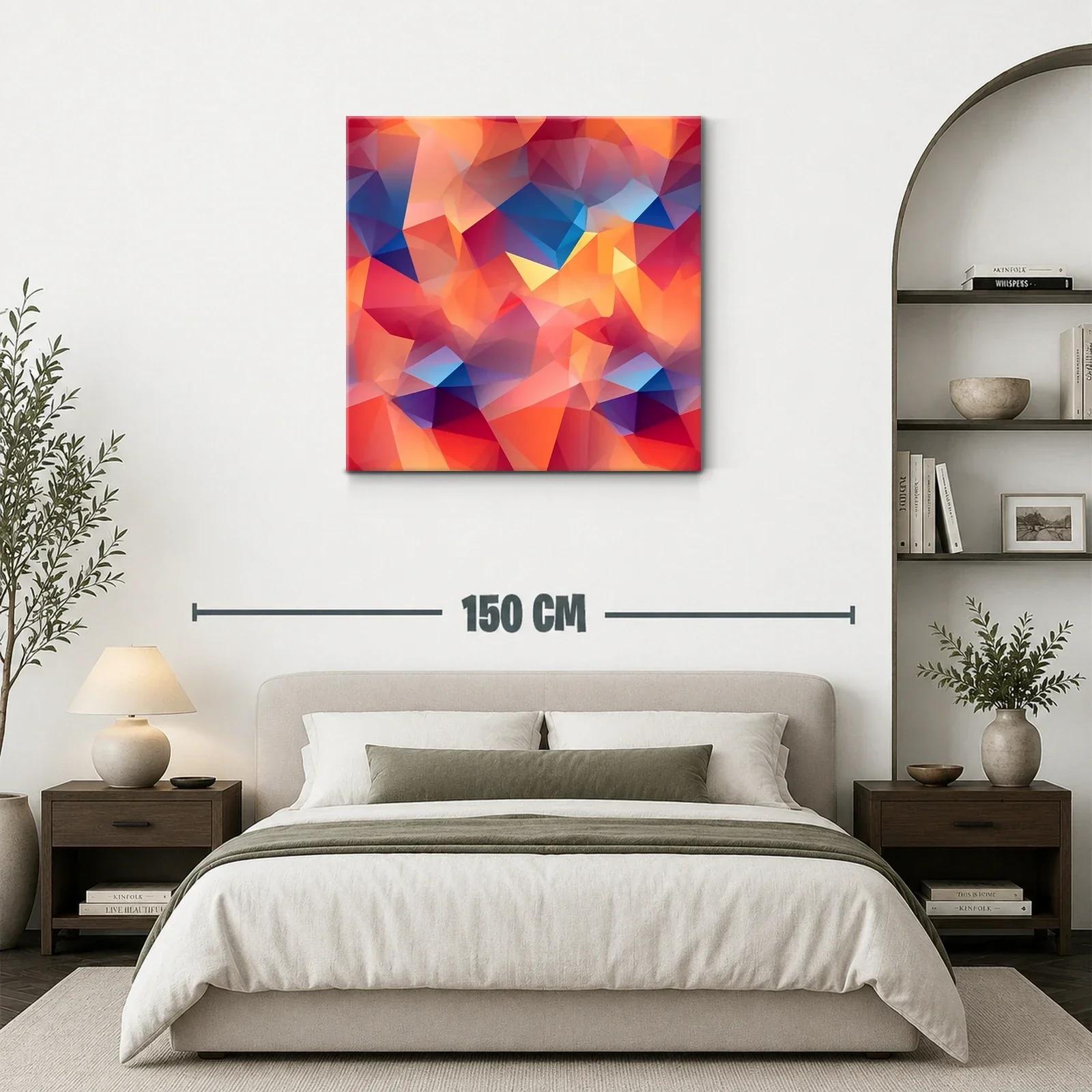 Cuadro abstracto con triángulos en tonos cálidos y fríos — miniatura 3