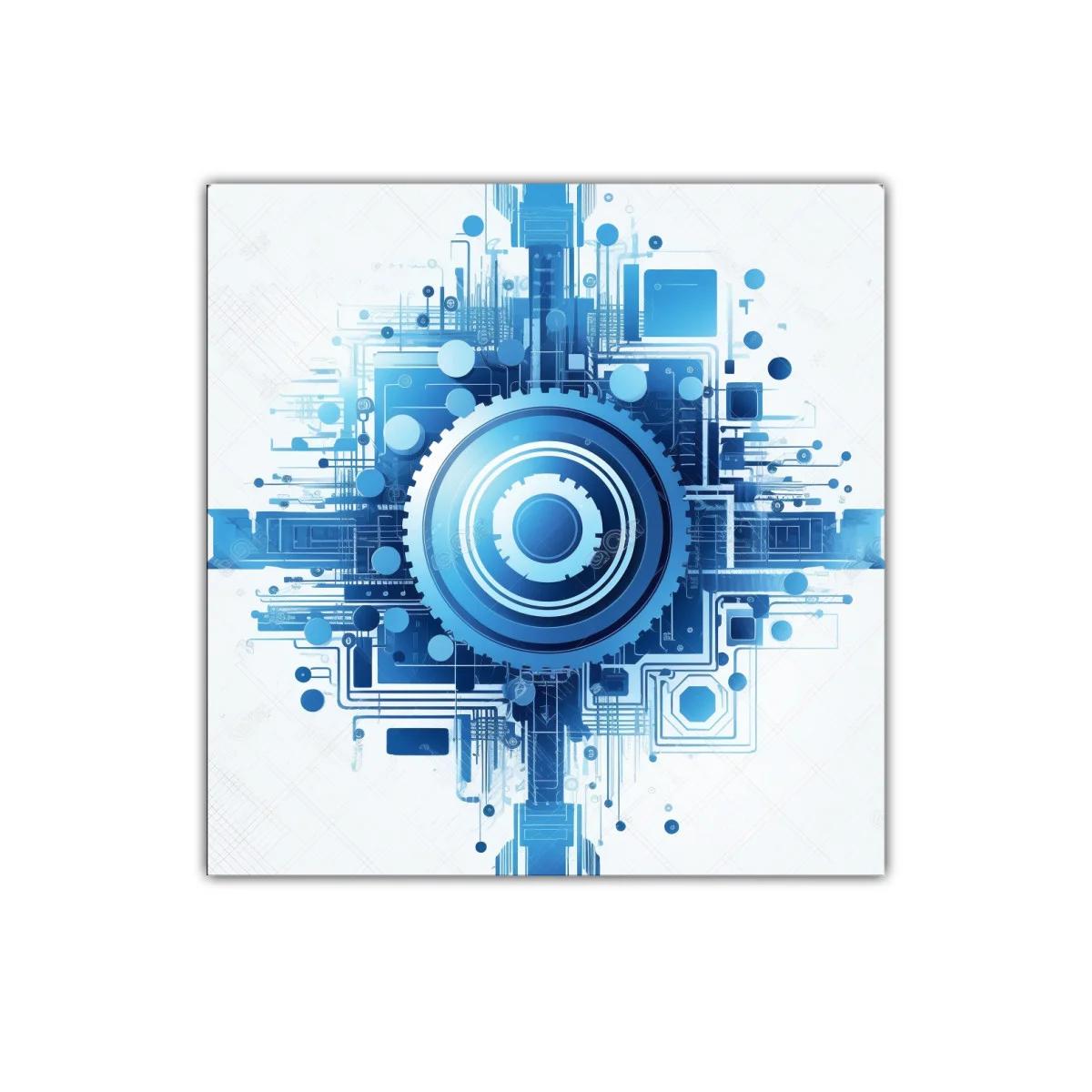 Cuadro abstracto con diseño tecnológico en tonos azules — miniatura 1