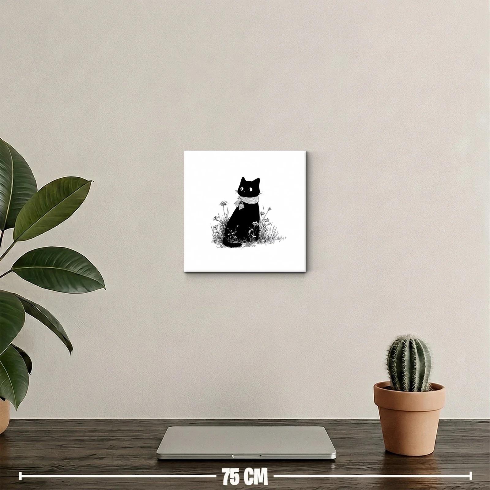 Gato negro con bufanda rodeado de flores silvestres — miniatura 2
