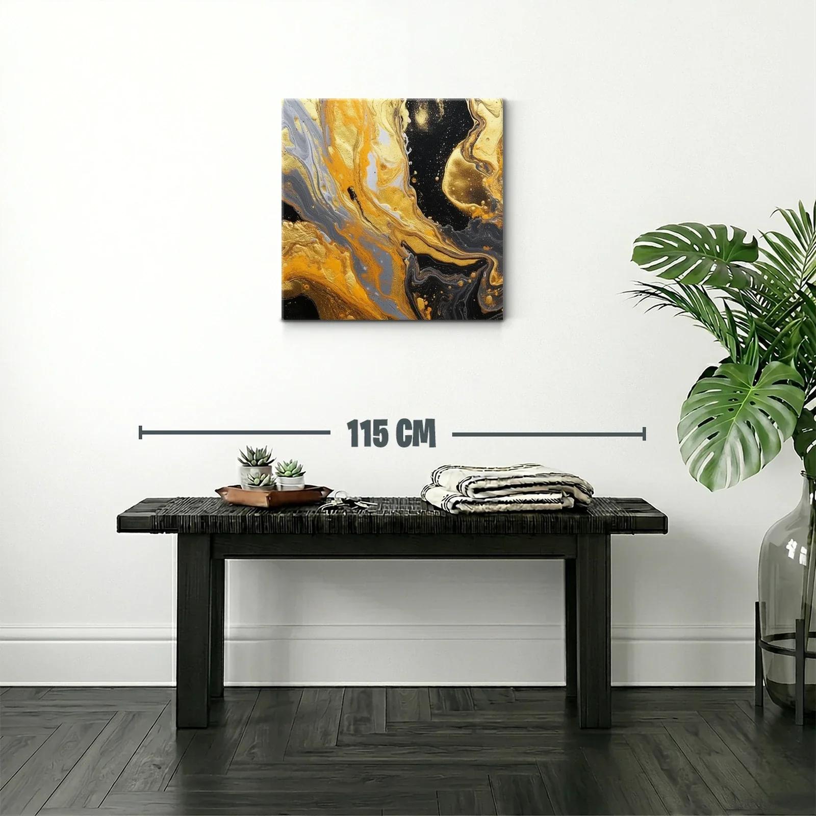 Cuadro abstracto con vibrantes tonos dorados y negros — miniatura 2