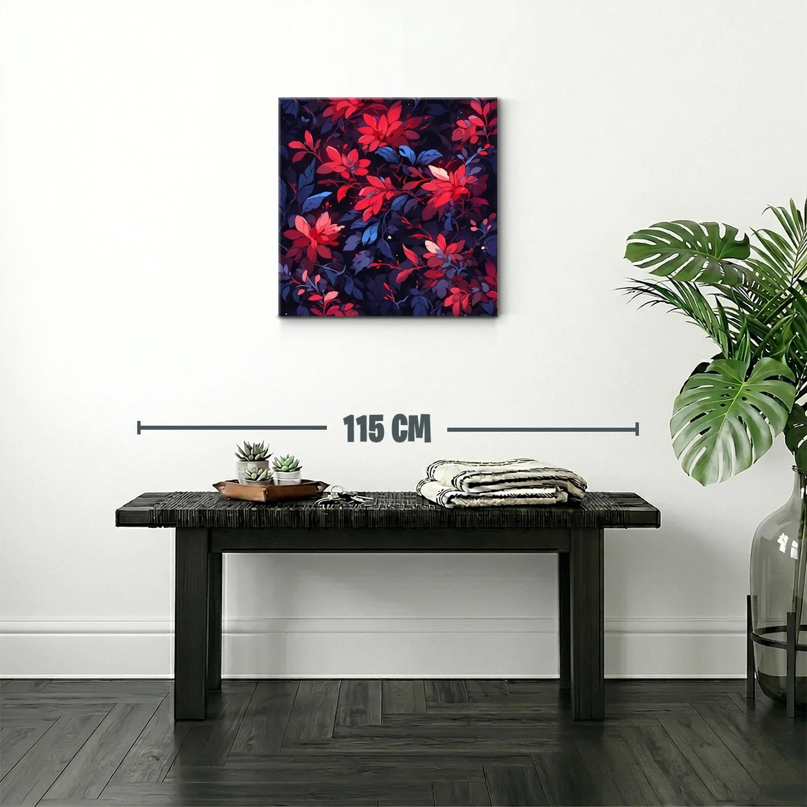 Cuadro floral vibrante en tonos rojos y azul oscuro — miniatura 2