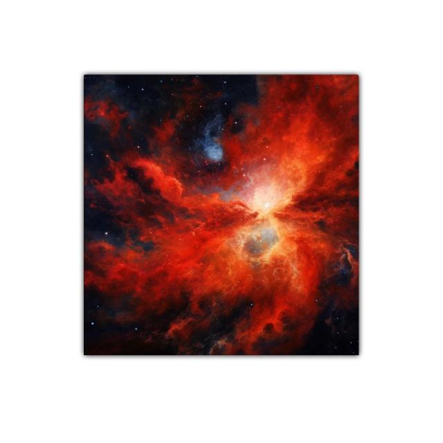 Explosión cósmica en vibrantes tonos rojos y naranjas