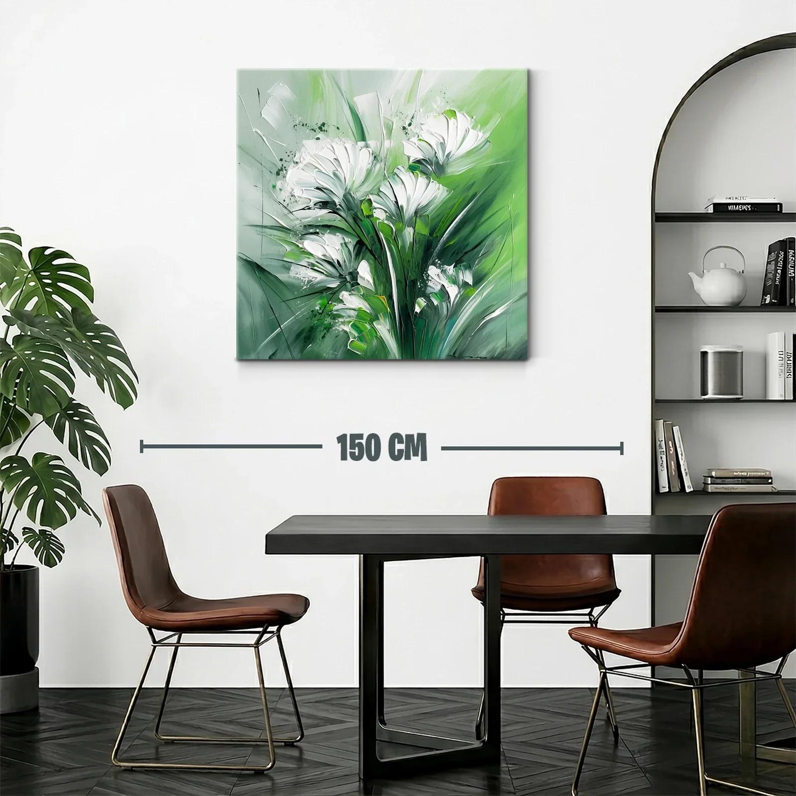 Cuadro floral abstracto con tonos verdes y blancos — miniatura 2