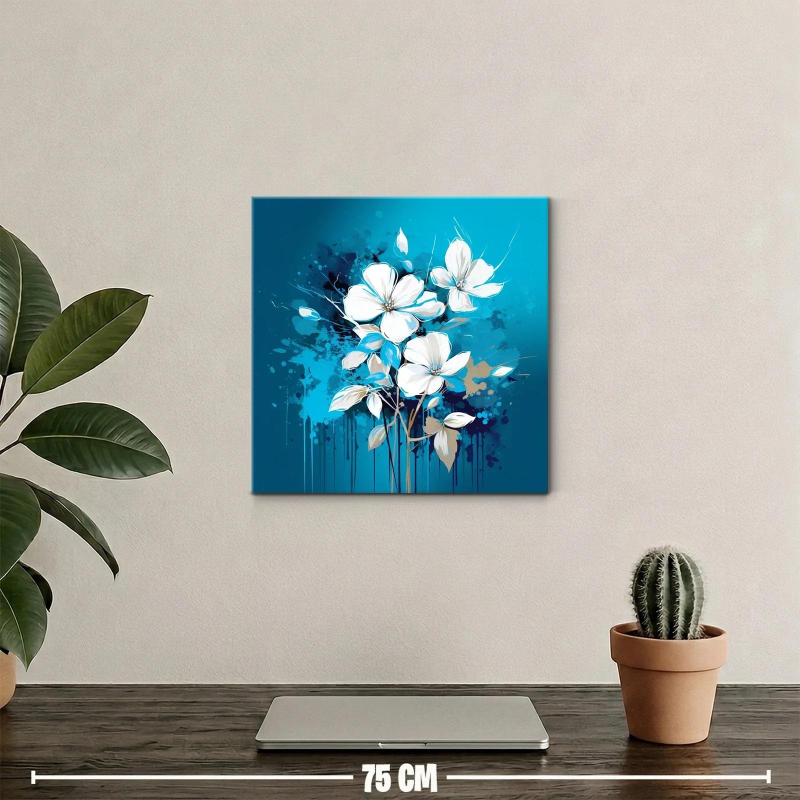 Flores blancas sobre fondo azul vibrante con salpicaduras — miniatura 2