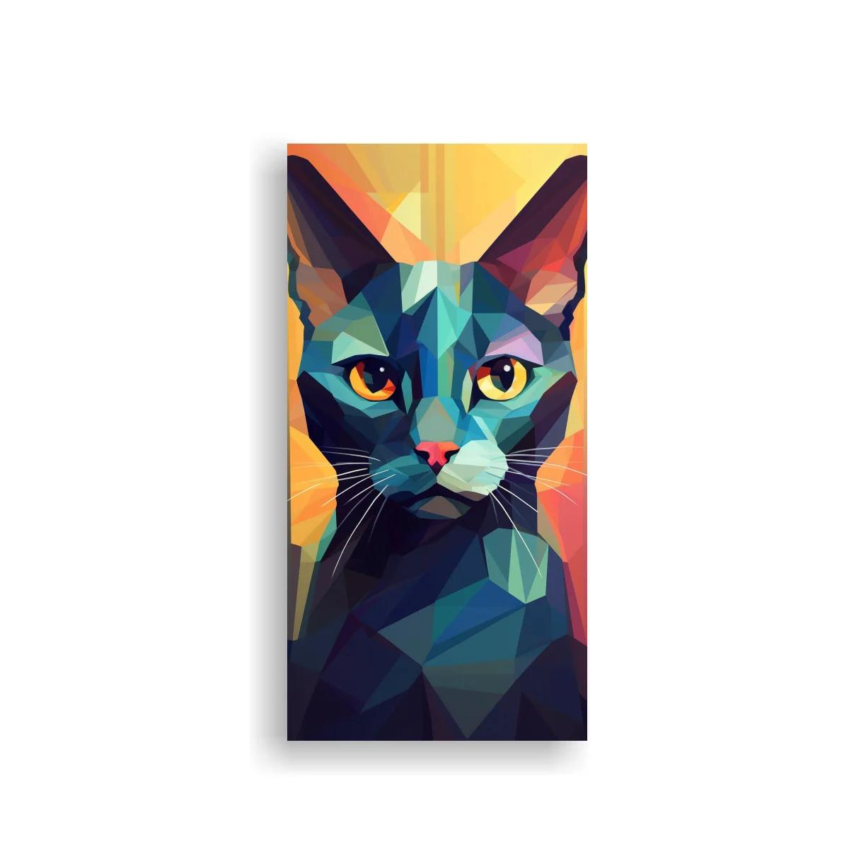 Cuadro gato negro de ojos amarillos en estilo poligonal