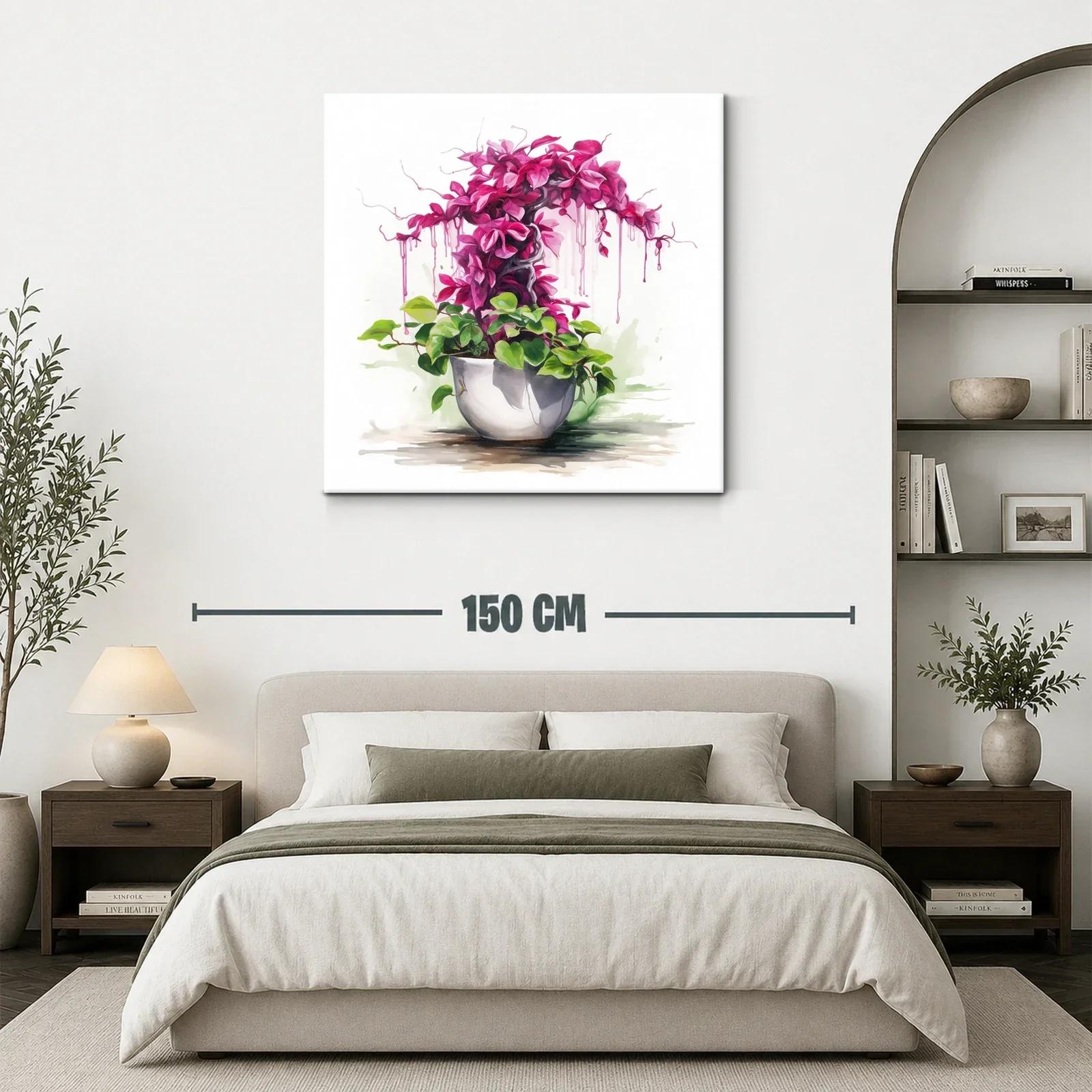 Cuadro con planta ornamental en tonos verdes y fucsias vibrantes — miniatura 3