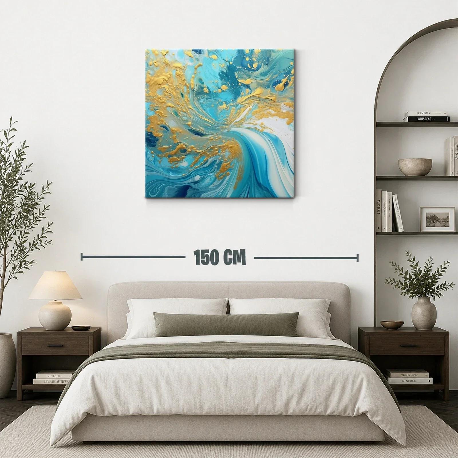 Cuadro abstracto con remolinos en azul y dorado elegante — miniatura 3