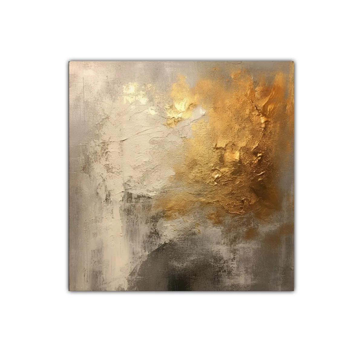 Cuadro abstracto con texturas en tonos dorados y grises