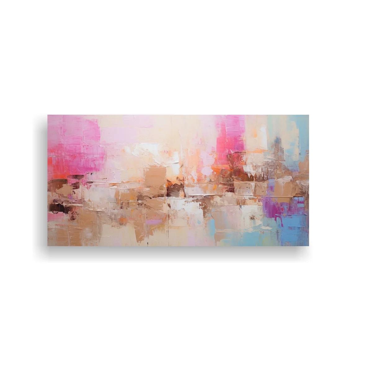 Cuadro composición abstracta en rosa y beige con toques celestes