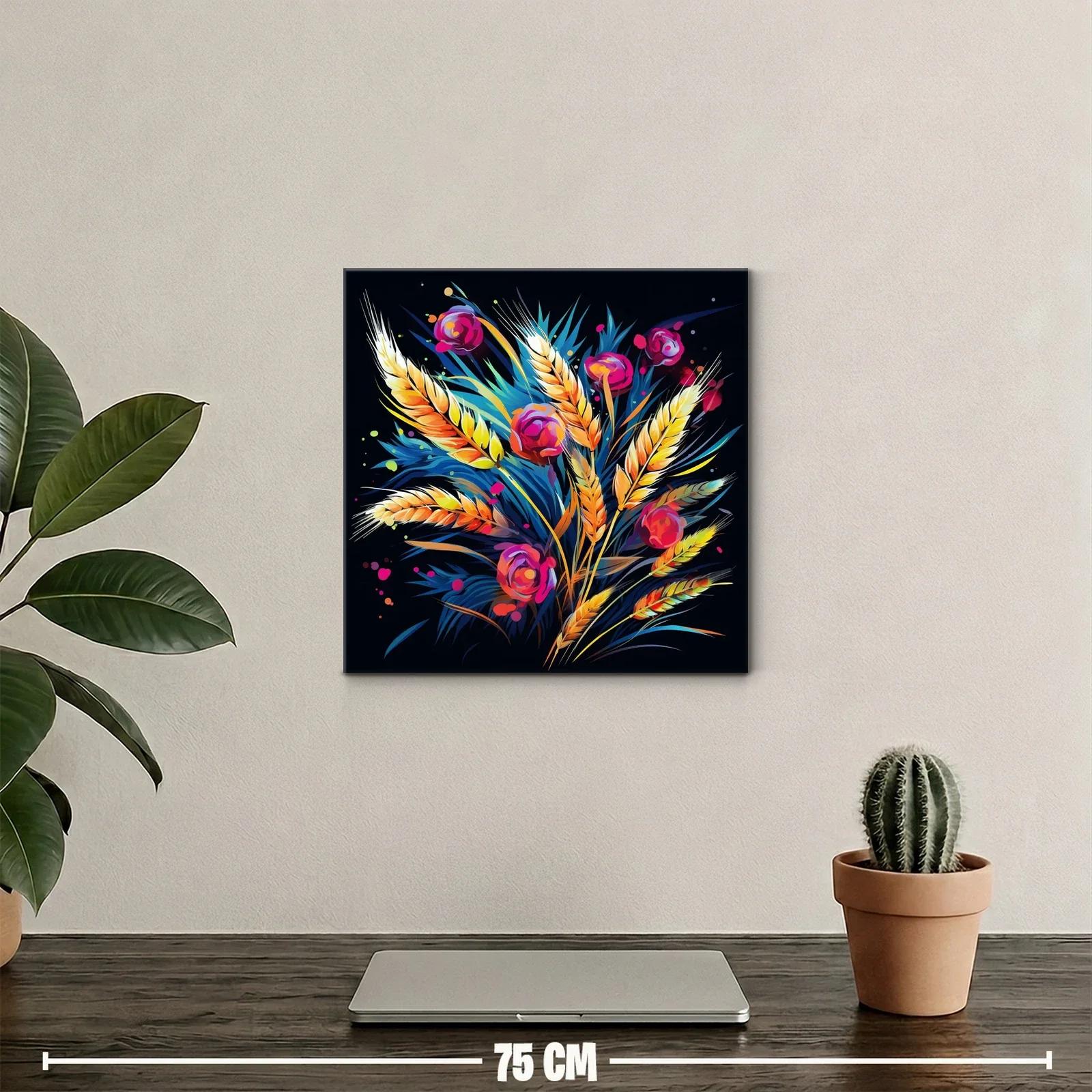 Ramo vibrante de trigo y flores en fondo oscuro — miniatura 2