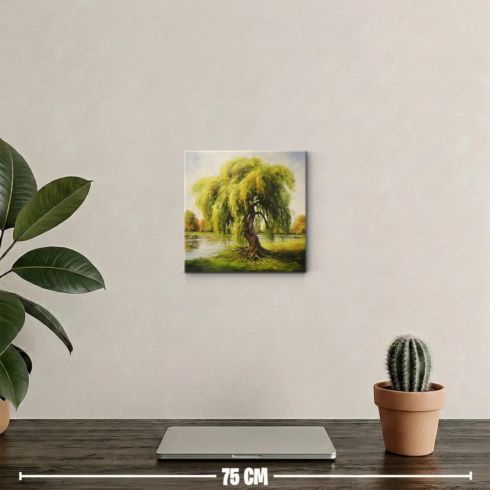 Cuadro decorativo árbol llorón junto a lago sereno — miniatura 2