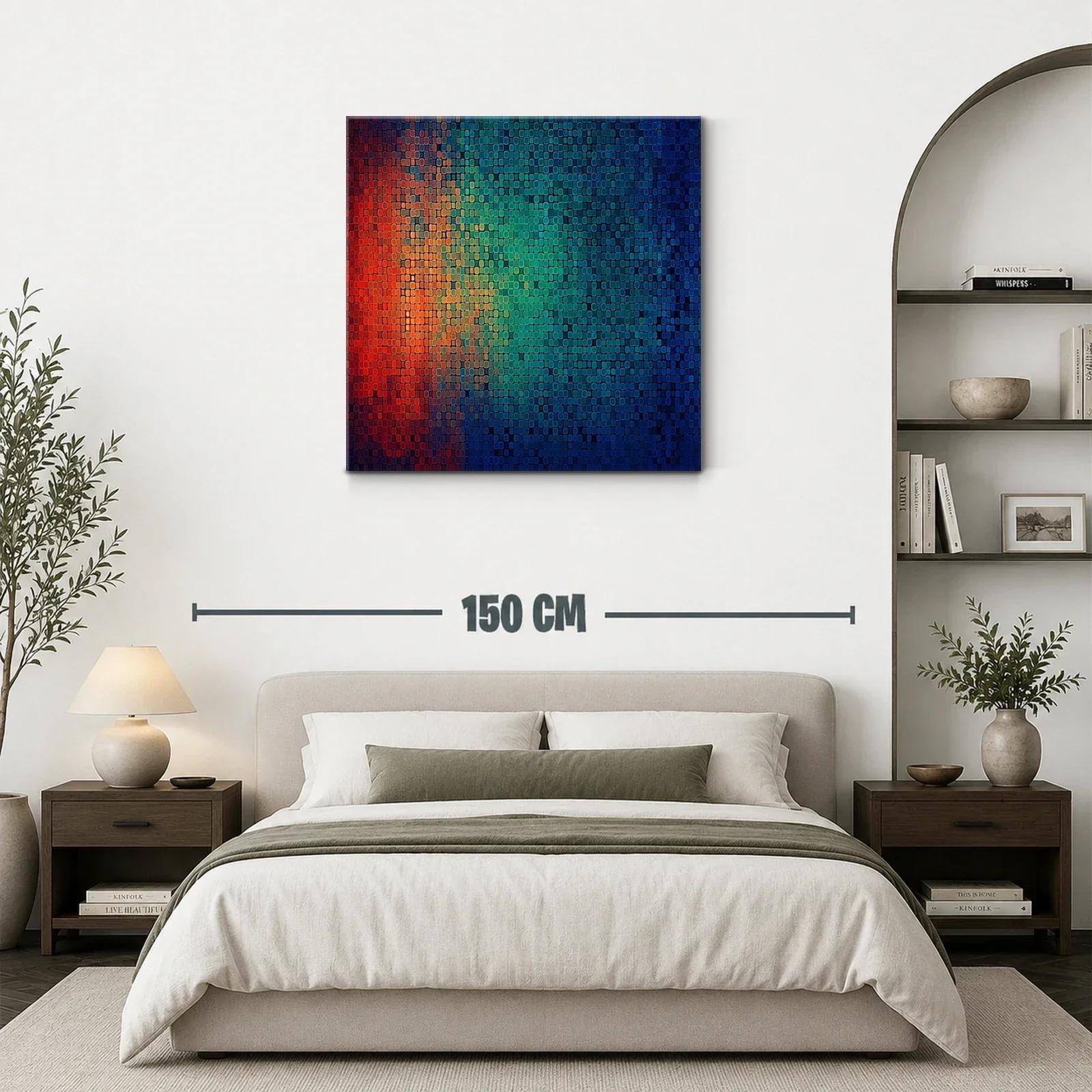 Cuadro abstracto mosaico en vibrantes tonos cálidos y fríos — miniatura 3