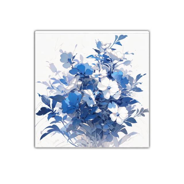 Cuadro floral en tonos azules y blancos elegante y sereno