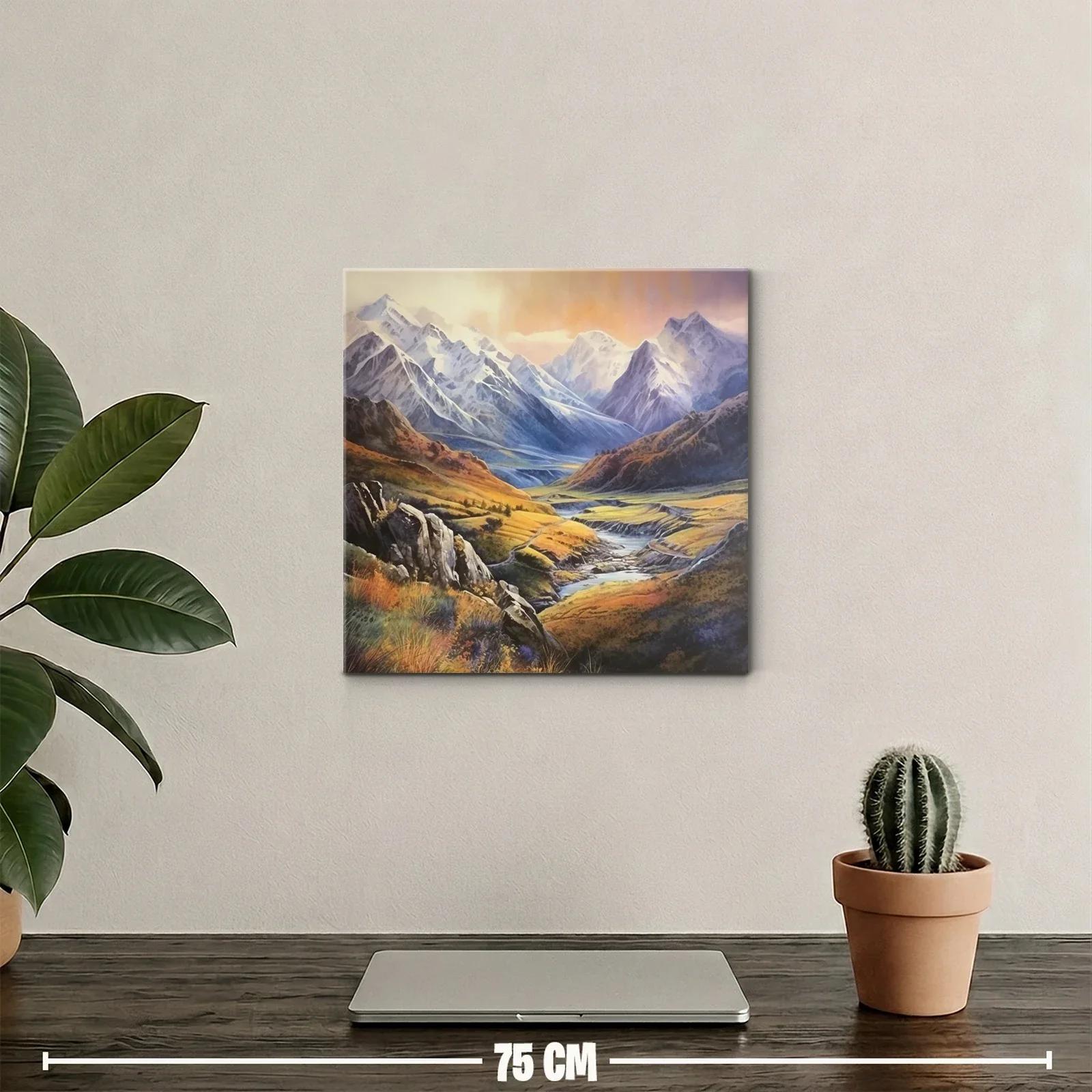 Paisaje de montaña con río en tonos otoñales y cielo al atardecer — miniatura 2