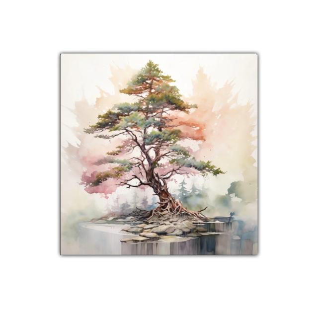 Árbol sobre roca con tonos suaves y delicados