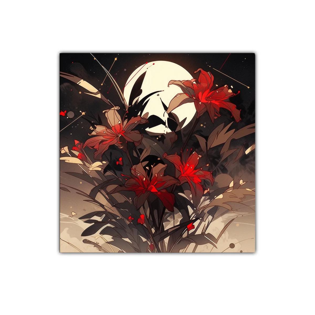 Cuadro decorativo flores rojas bajo la luna llena — imagen principal