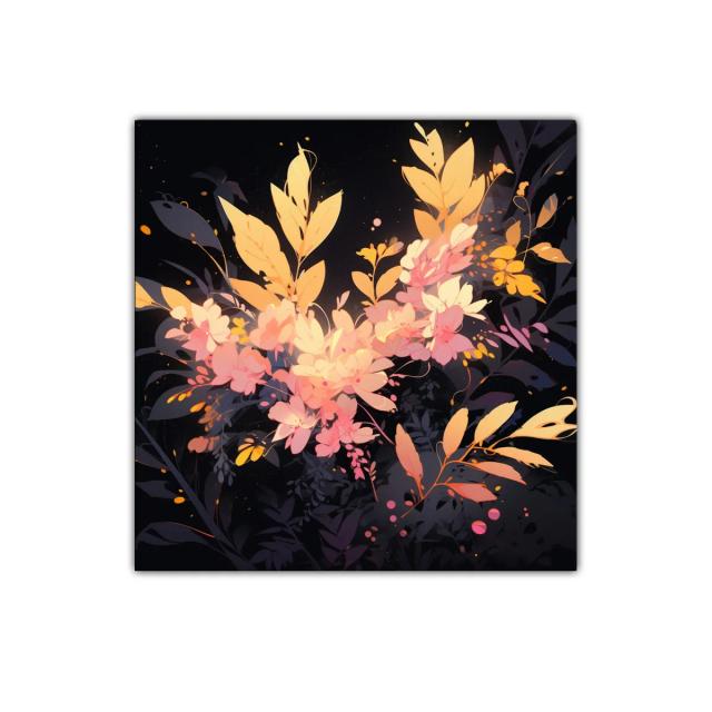 Cuadro decorativo con flores y hojas en tonos cálidos