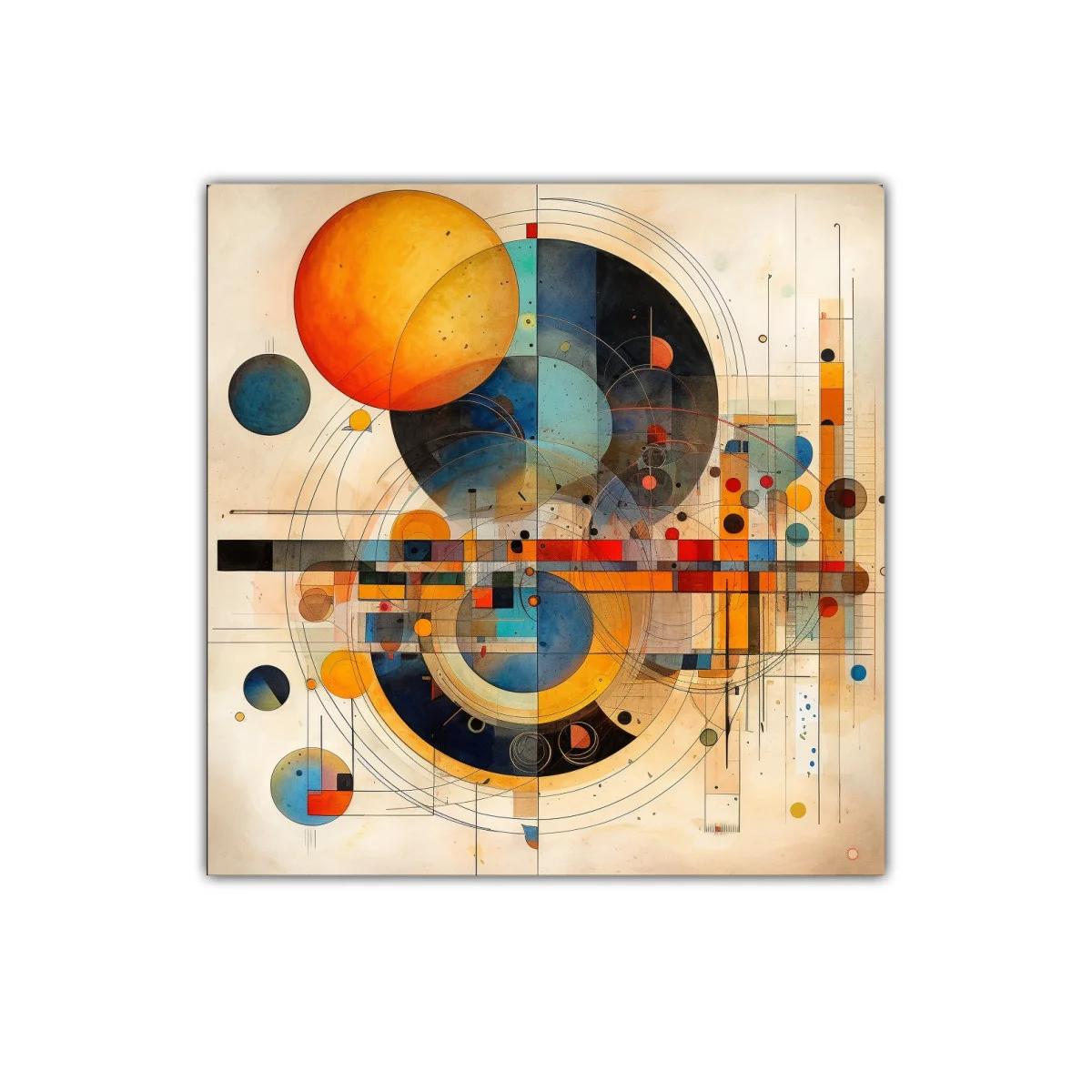 Composición geométrica con círculos y líneas en tonos cálidos