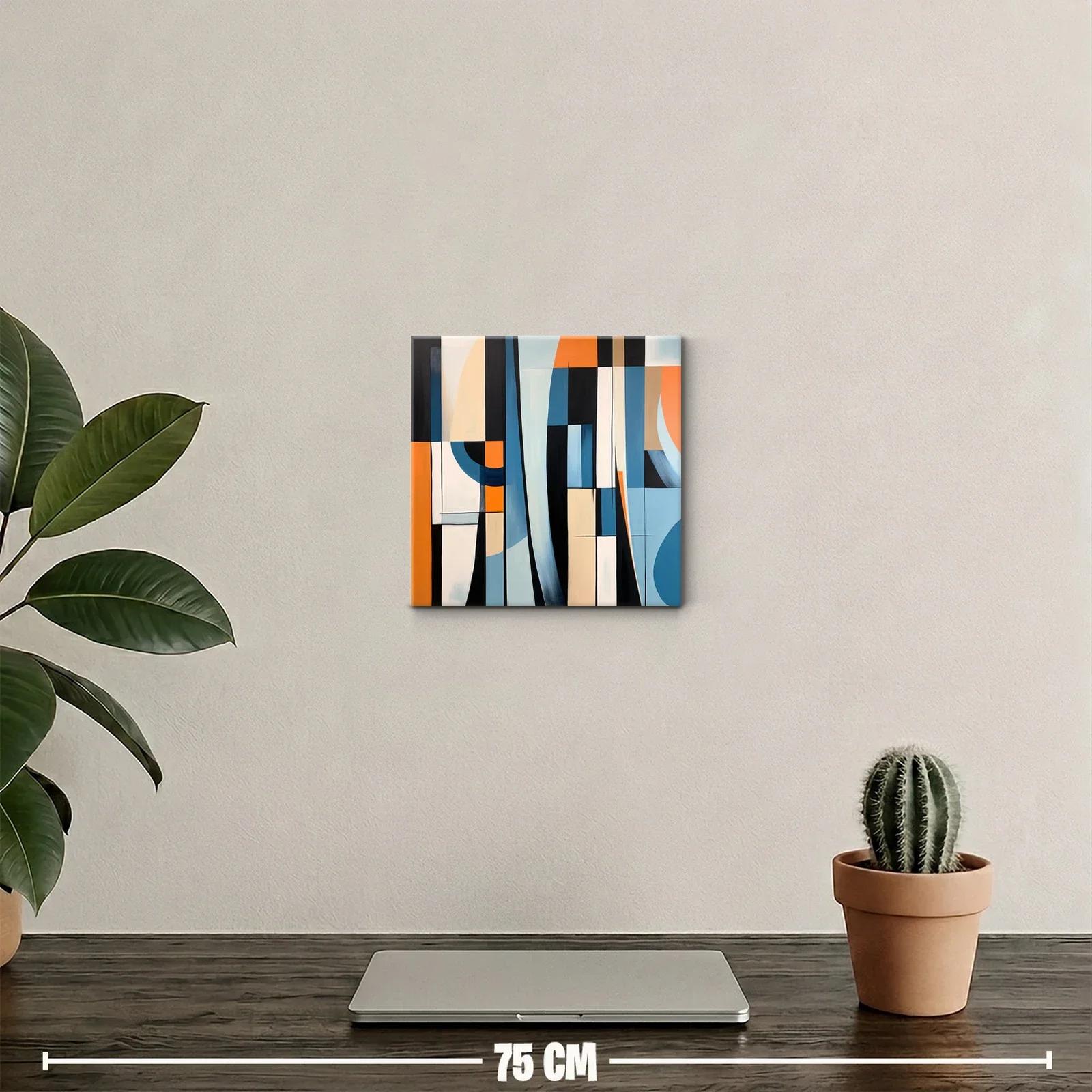 Cuadro abstracto con formas geométricas en tonos azul y naranja — miniatura 2