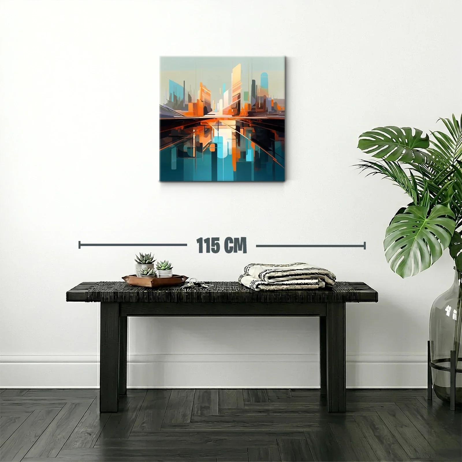 Cuadro abstracto con paisaje urbano futurista vibrante — miniatura 2