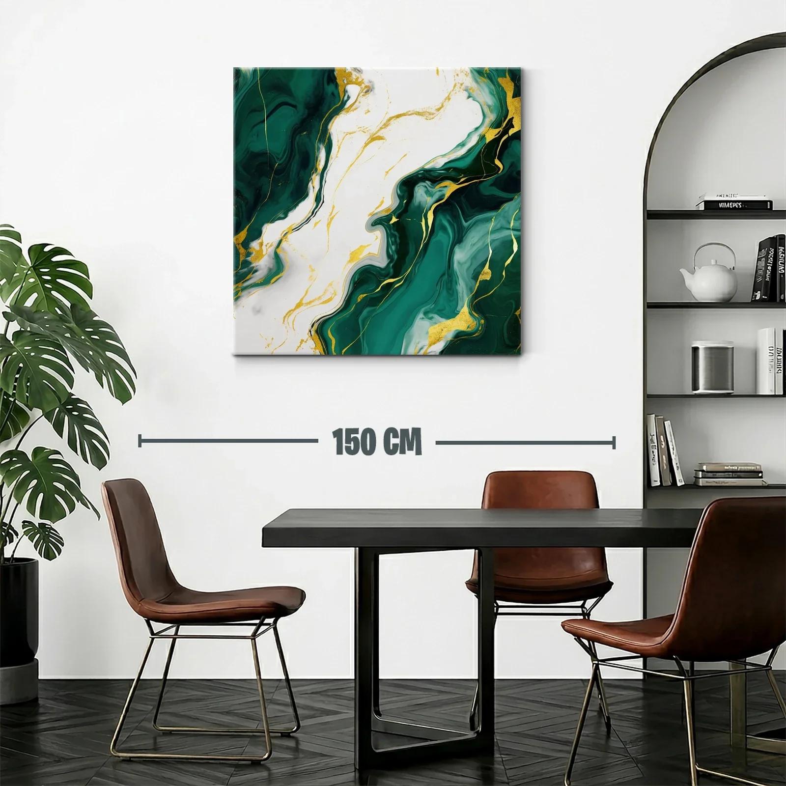 Cuadro abstracto con tonos verdes y detalles dorados — miniatura 2